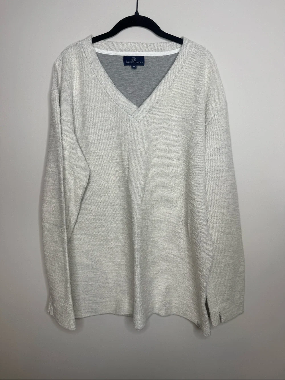 Lauren James Men’s V-Neck Sweater in Light Gray Heather